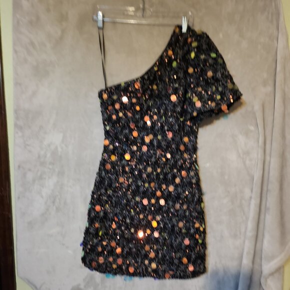 Endless Rose Women's Tulle One-Shoulder Celebration Sexy Sequin Large Mini Dress - Picture 6 of 6